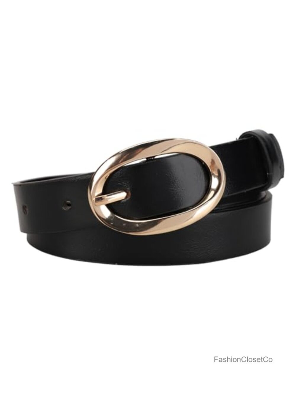 Womens Faux Leather Belt Vintage Gold Oval Buckle Vegan Waist Belt 20mm